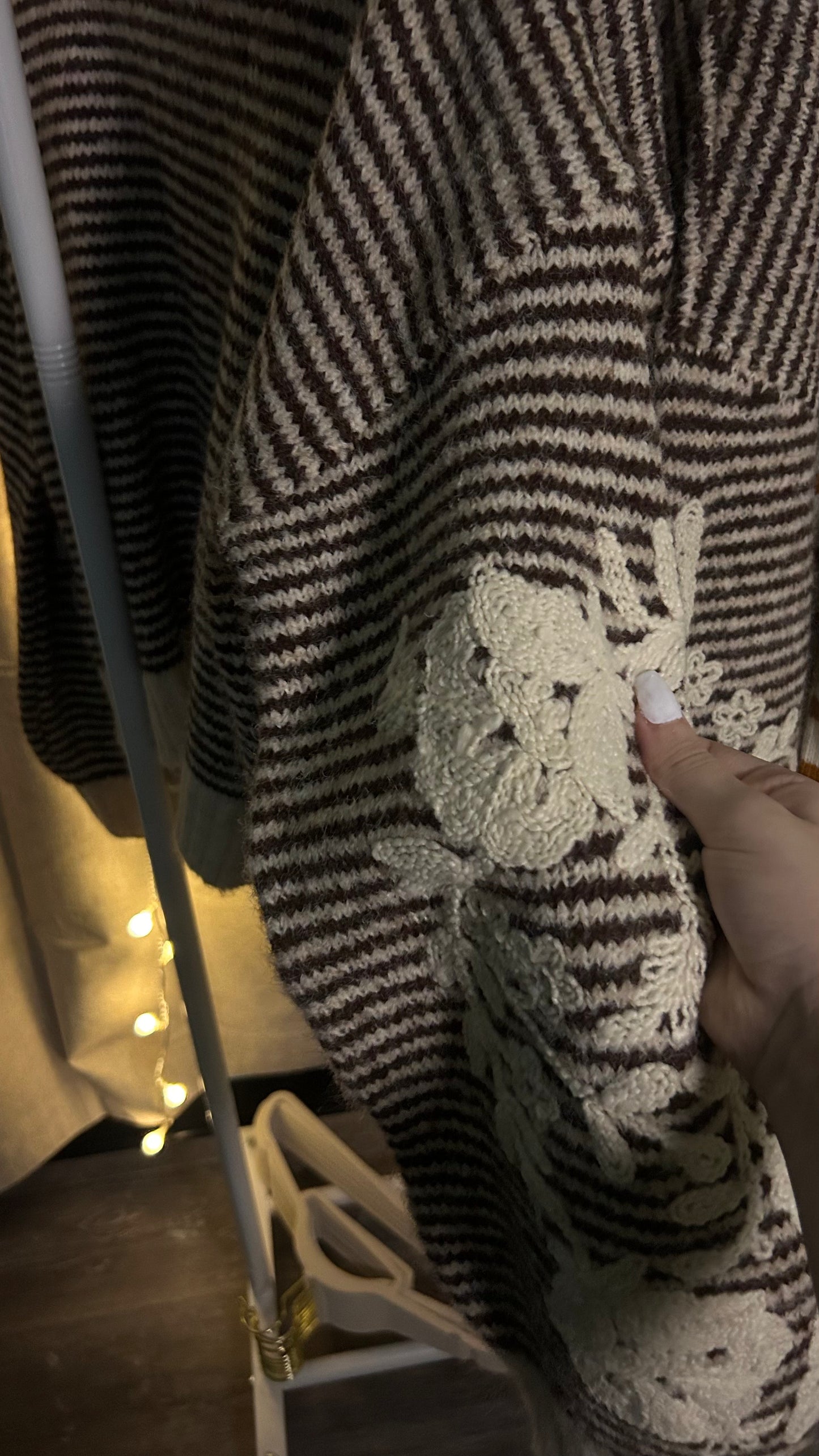Vintage-Inspired Knit Sweater – Neutral Boho Fall Pullover with Pattern Sleeves