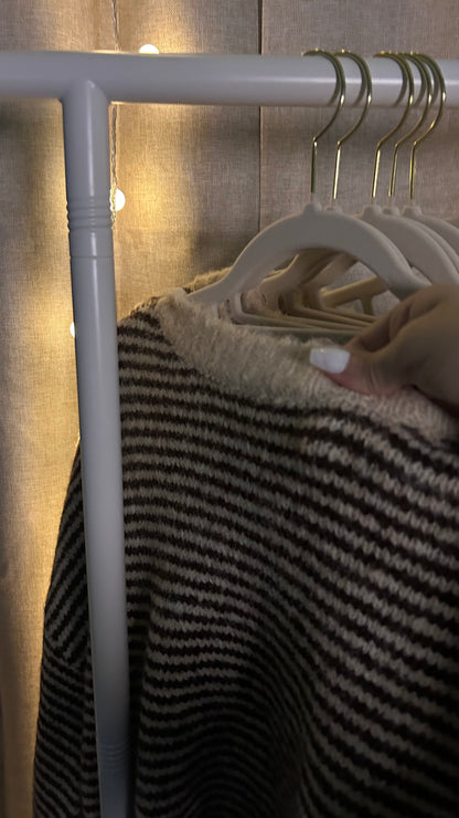 Vintage-Inspired Knit Sweater – Neutral Boho Fall Pullover with Pattern Sleeves