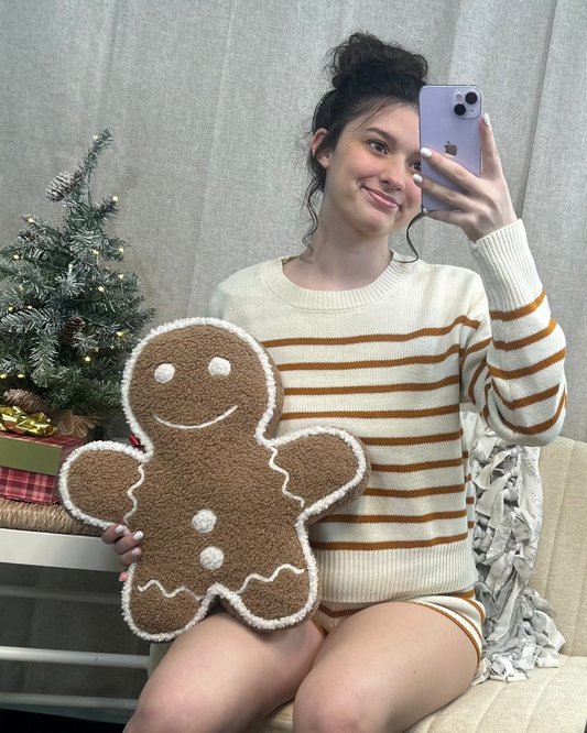 Gingerbread Stripe Cozy Lounge Set | Holiday Pajamas Women | Christmas Knit Top & Shorts Set | Winter Loungewear Outfit