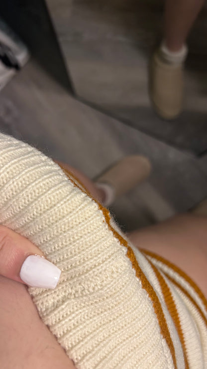 Cozy Striped Knit Lounge Set – Oversized Sweater + High-Waist Shorts | Fall Loungewear Outfit