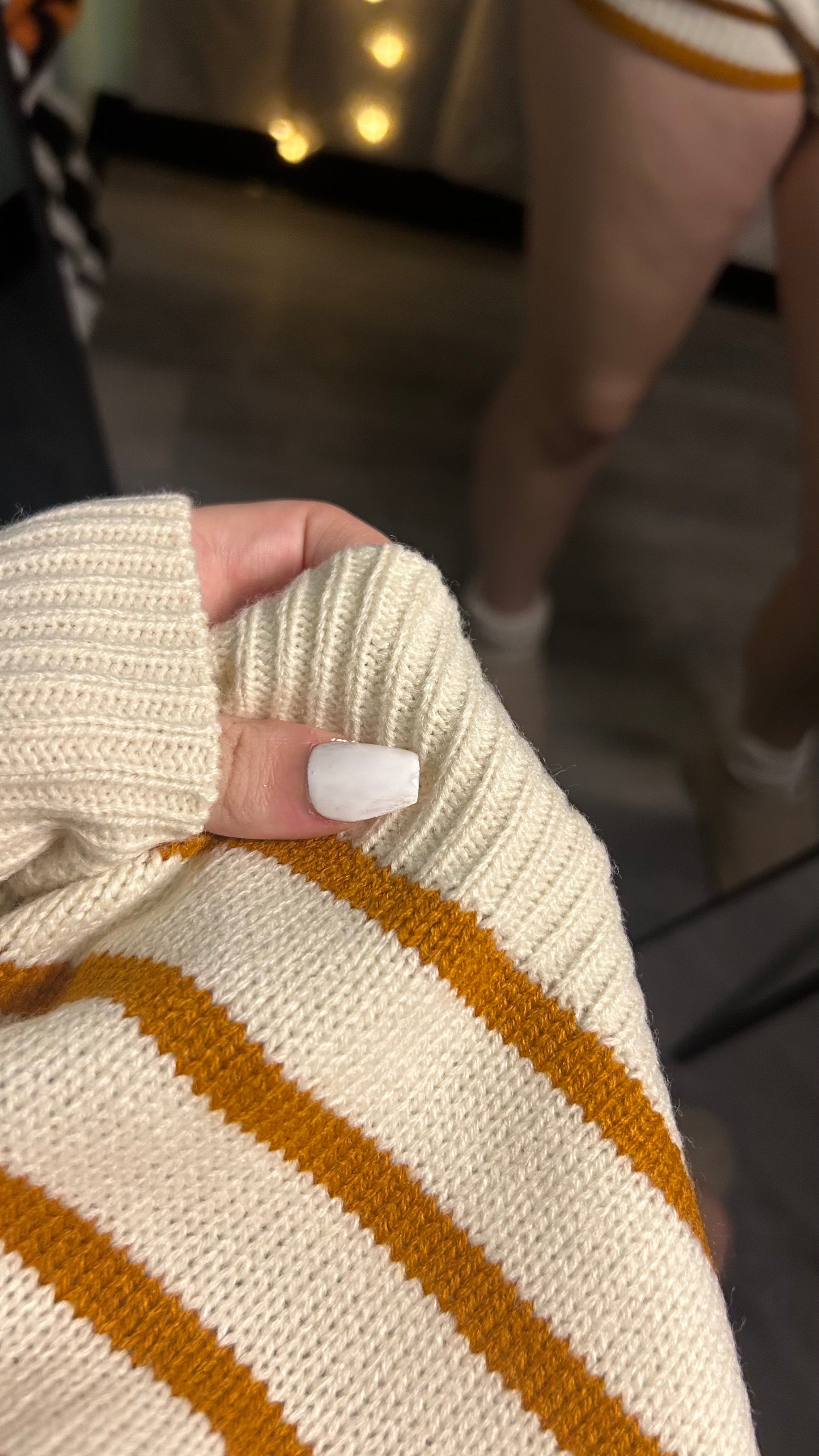 Cozy Striped Knit Lounge Set – Oversized Sweater + High-Waist Shorts | Fall Loungewear Outfit