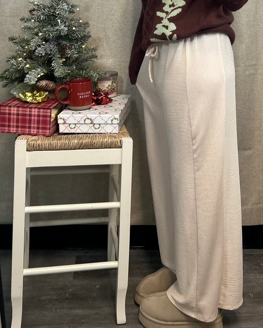 Cozy Sugar Cookie Latte Cream Ribbed Lounge Pants | Holiday Loungewear | Women’s Winter Relaxed Fit Sweatpants | Christmas Cozy Bottoms